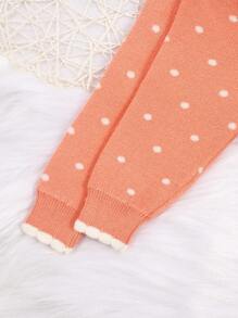 Baby Girls' Polka Dot Print Contrast Color Edging Ruffled Detail Cardigan With Open Front