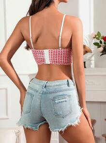 Ladies' Heart Pattern Printed Contrast Lace Lingerie Bra