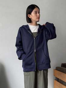 FRIFUL 女式雙拉鍊連帽夾克 - 藍色 - 查看 5