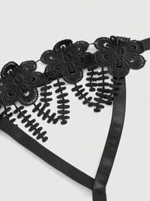 ROMWE Fairycore Ladies Sexy Lace Lingerie Set - Black - View 4