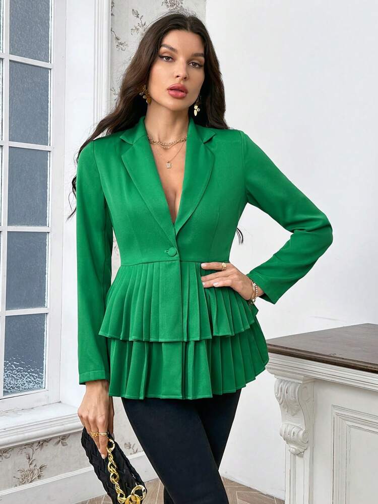Double Layered Pleated Waist Blazer Jacket