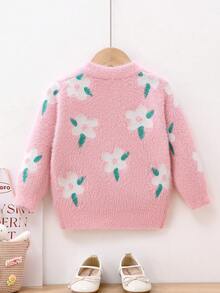 SHEIN 女童花紋針織開衫 - 粉色 - 查看 2