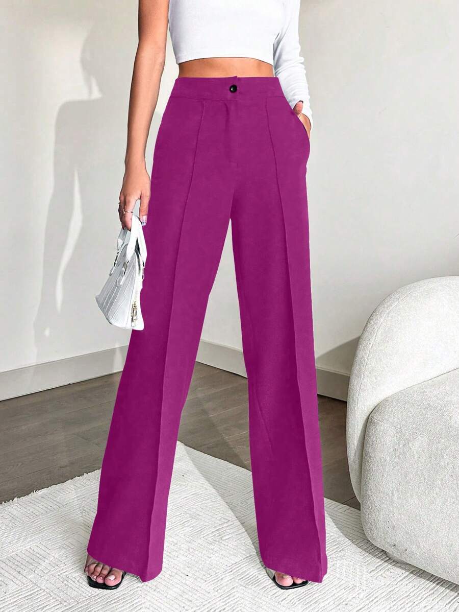 Pantalones De Traje Rectos Y Con Bolsillos Para Mujer
