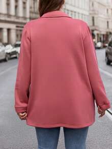 SHEIN LUNE Hơn Cổ áo Vá Túi Áo vest - Màu Hồng  Dưa hấu - Xem 2