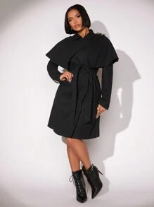 SHEIN SXY Năm mới Của phụ nữ Đen Len Áo choàng Đến - màu đen - Xem 5