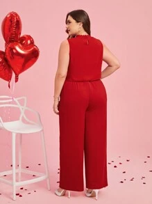 SHEIN Clasi 加大號凝膠蕾絲背心和寬腿褲 - 紅色 - 查看 2