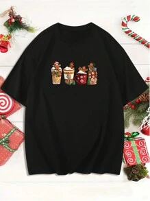 Manfinity Hypemode 男士大碼聖誕圖案T恤 - 黑色 - 查看 1