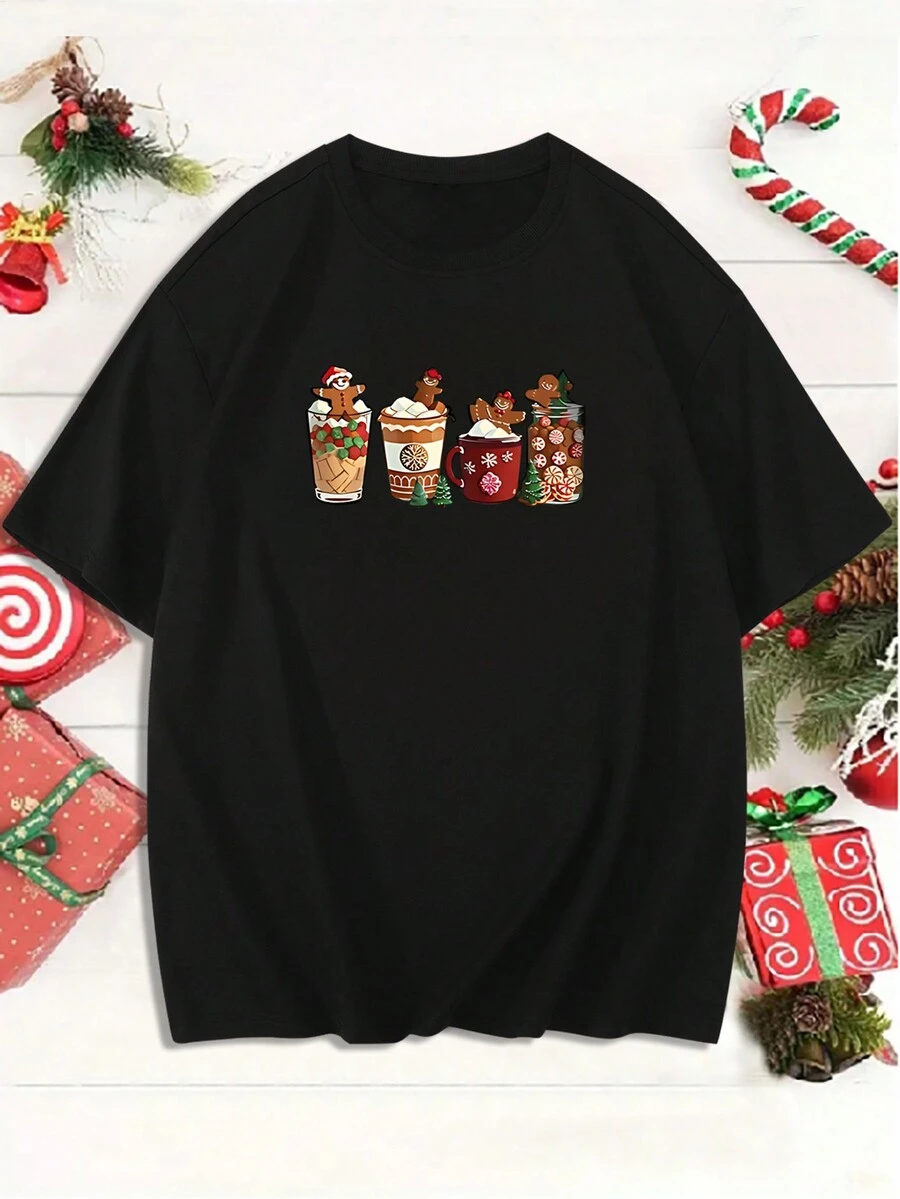 Manfinity Hypemode 男士大碼聖誕圖案T恤 - 黑色 - 查看 1