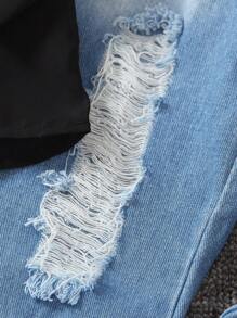 SHEIN Little Girls' 3pcs Black Jacket + Distressed Jeans + Camisole Tank Top Set - Red - View 8