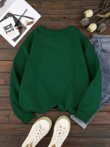SHEIN EZwear Cartoon Dinosaur And Slogan Print Thermal Lined Sweatshirt