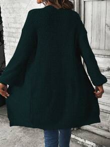 SHEIN LUNE Giải trí Màu thuần Thả vai Áo len Mở - Màu xanh lá cây đậm - Xem 2