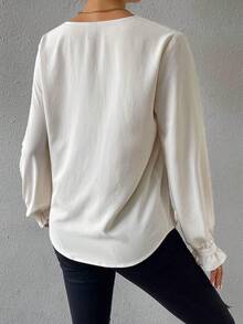 SHEIN Privé Women's Ruffle Sleeve Shirt With Frill Edge Design - Apricot - View 2