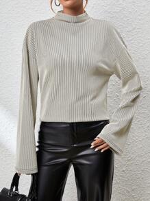 SHEIN Essnce Stand Collar Vertical Striped T-shirt - Black and White - View 3