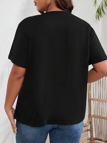 SHEIN Unity Của phụ nữ Kích thước lớn Nhân vật In Áo thun - màu đen - Xem 2