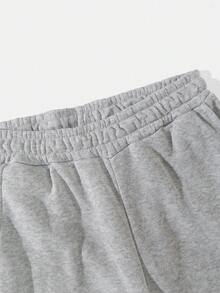 SHEIN LUNE 女士休閒彈性腰帶字母印花運動長褲 - 灰色 - 查看 5