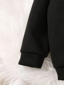 SHEIN Girls' Fleece Sweatshirt With Slogan And Floral Print - Black - View 5