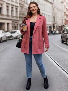 SHEIN LUNE Hơn Cổ áo Vá Túi Áo vest - Màu Hồng  Dưa hấu - Xem 5