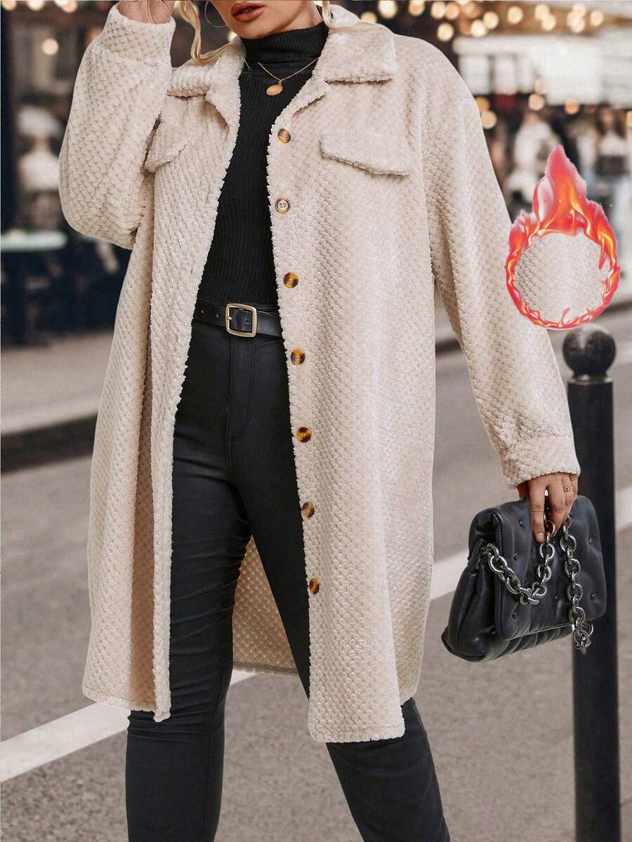 SHEIN LUNE Kích thước lớn Của phụ nữ Nút Trang trí Cổ áo tây Sang trọng áo - Màu be - Xem 1