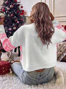 SHEIN LUNE Women's Christmas Snowflake Pattern Sweater With Crew Neck,Long Sleeve Tops Knit Pullover Fall Winter Outfit - Multicolor - View 2