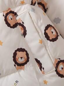 Young Boy Ribbed Lion Print Hooded Padded Coat