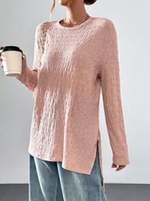 SHEIN Essnce 女士寬鬆剪裁的t恤,側面開槽設計 - 粉色 - 查看 1