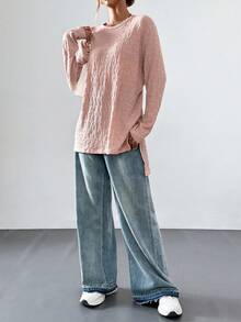 SHEIN Essnce 女士寬鬆剪裁的t恤,側面開槽設計 - 粉色 - 查看 3