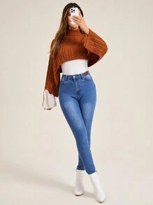 SHEIN Frenchy 1pc Turtleneck Cable Knit Poncho - Khaki - View 3