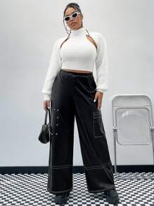 SHEIN ICON Plus Size High Neck Hollow Out Sweater