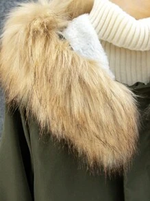 Tween Boys' Hooded Padded Coat With Fur Collar - Army Green - View 4