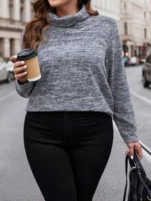 SHEIN LUNE Hơn Thuốc nhuộm Không gian Áo cao cổ Áo thun - Xám - Xem 4