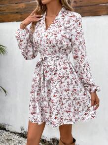 SHEIN VCAY 女款燈籠袖束搭配小花印花洋裝 - 彩色 - 查看 4