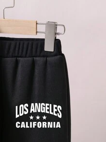 Tween Boy Two Tone Letter Graphic Thermal Hoodie & Sweatpants - Black - View 6