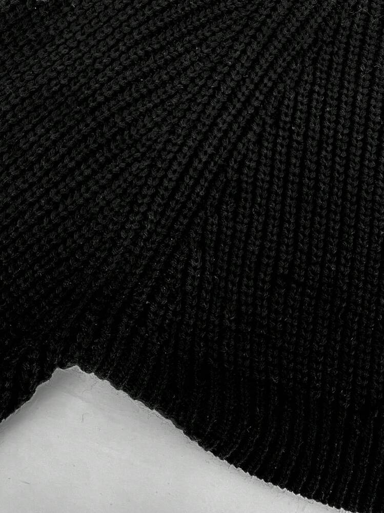 Sweetra 2pcs Solid Ribbed Knit Shrug Cardigan,Long Sleeve Tops Fall Winter Cloth For Women - Black and White - View 5