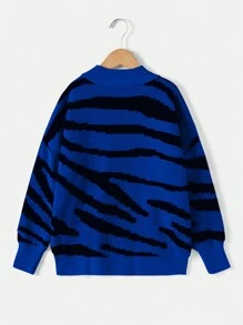 RueChic Teen Girls' Oversized Sweater With All-over Pattern Design - Blue - View 2