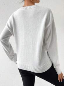 SHEIN Essnce 女款花卉拼接下肩針織衫 - 白色 - 查看 2