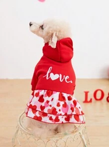 PETSIN 1pc Valentine's Day Heart Printed Red Pet Dress - Multicolor - View 4