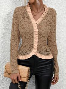 SHEIN LUNE Lá sen tỉa Ren Áo - Hồng - Xem 5