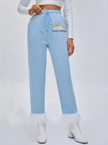 Anke Wonder Designer Damen Jogginghose mit hoher Zugkordeltaille und flauschigem Saum, ideal für Herbst und Winter, Feiertage, Festivals