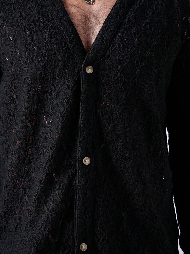 Loose Fit Men's Jacquard Long Sleeve Shirt