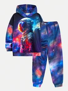 SHEIN 男孩太空人印花連帽衫和運動褲 - 彩色 - 查看 1