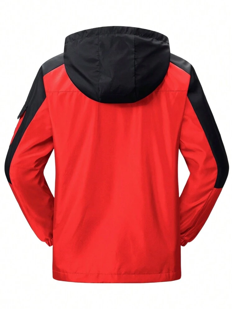 Loose Fit Men's Colorblock Hooded Jacket With Flap Pockets