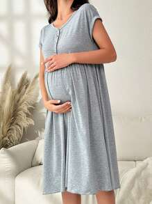SHEIN Maternity Gray Long Loose Comfortable Home Wear For Mother - Grey - View 4