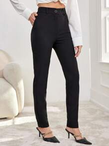 EURMUSE High Waisted Skinny Suit Pants - Black - View 4
