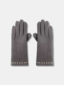 BizChic 人造珍珠細節手套 - 深灰色 - 查看 1