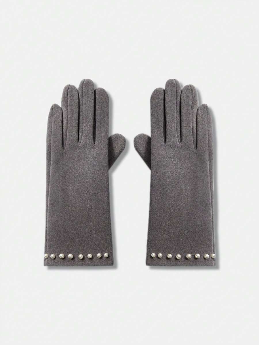 BizChic 人造珍珠細節手套 - 深灰色 - 查看 1