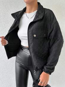 EURMUSE Women'S Drop Shoulder Jacket - Black - View 3