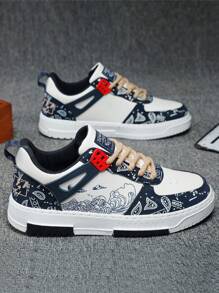 時尚色塊運動鞋，多種顏色，四季皆宜男士獨特個性風格高筒運動鞋，街頭潮流平底步行鞋，短毛絨中底，適用於少年滑板