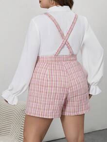 SHEIN Privé Hơn Tay áo loe Áo sơ mi & Kẻ sọc Tweed Quần yếm - Nhiều màu - Xem 2