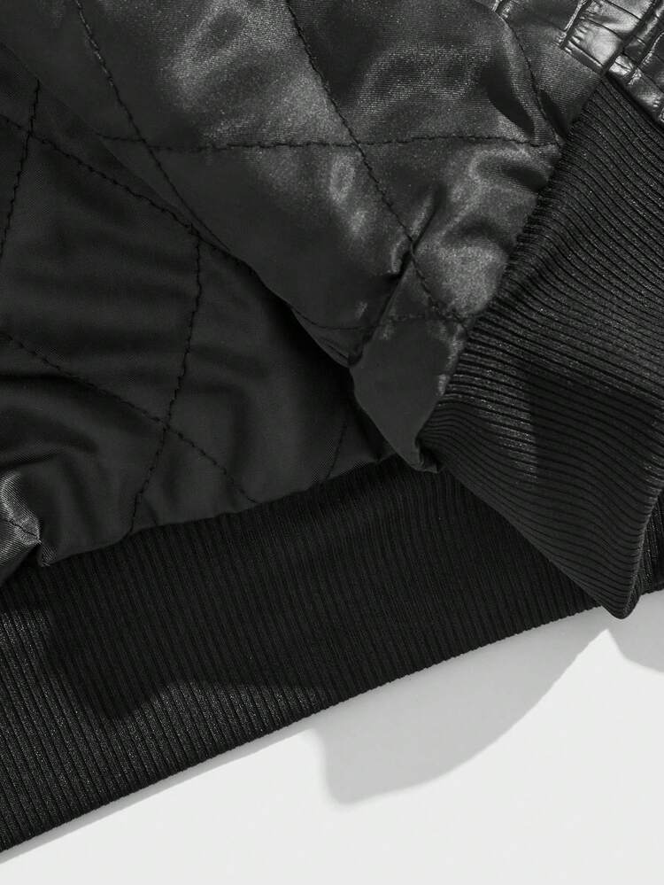 1pc Oversized Crocodile Pattern Zip Up PU Leather Jacket, For Fall Winter