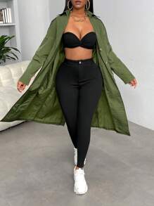 Slaydiva Coat With Flap Pockets, Lapel Collar, Button Front - Green - View 1